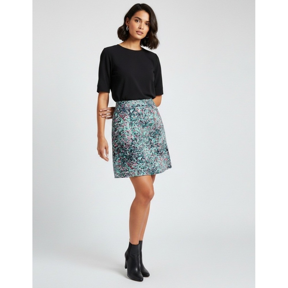 Chattawak‎ Silk Mini Skirt Womens 40 Pink Teal Abstract French Artsy Colorful